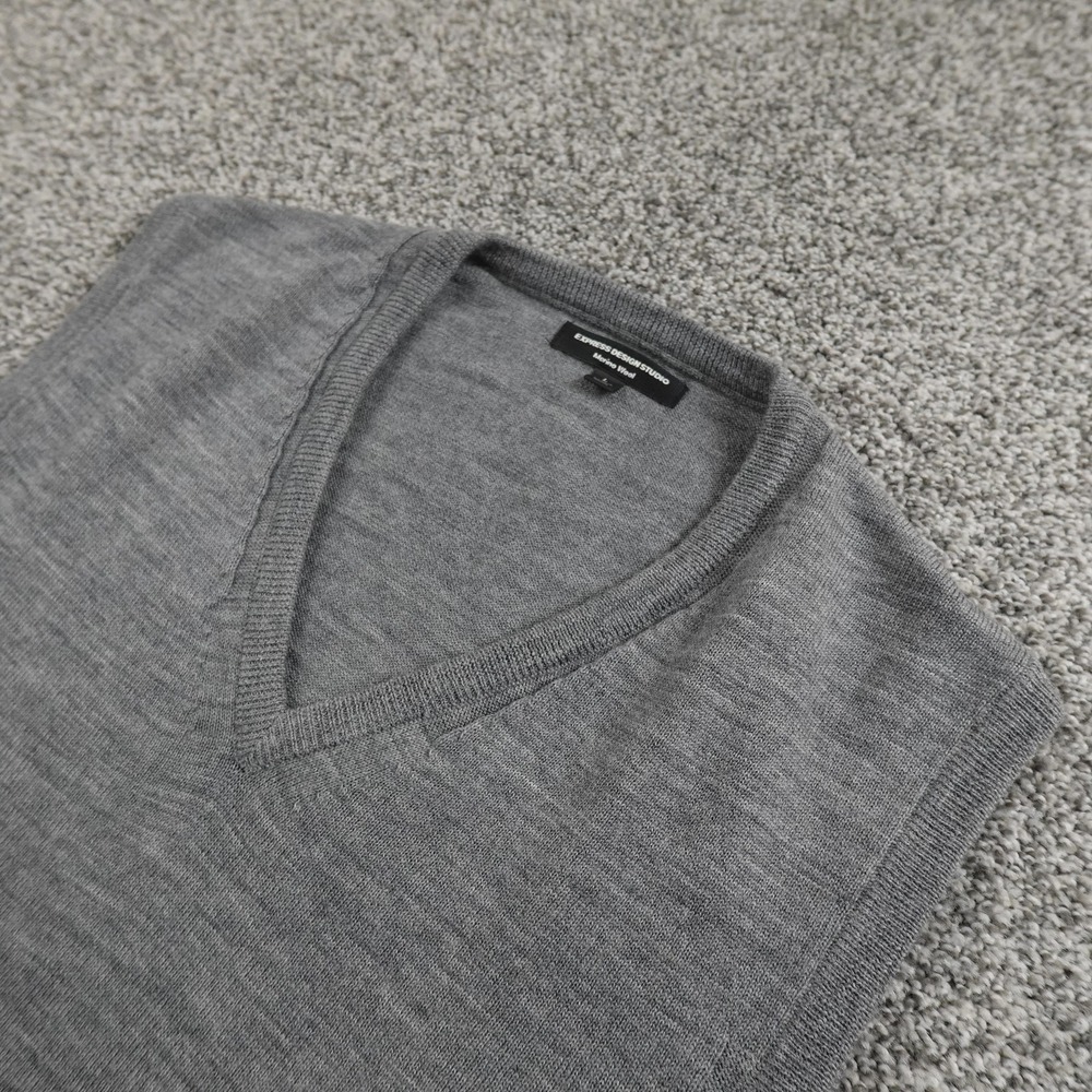 Express Sweater Vest Mens L Gray Merino Wool V Neck Knit‎ Pullover Grandpa Cozy